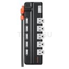 Six-opening five-plug rotating socket anti-sway extension cord (black)