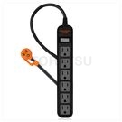Vertical 1-port 6-plug lightning protection and anti-sway extension cable (black)