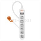 Vertical 1-port 6-plug lightning protection and anti-sway extension cord (white)