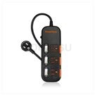 Three-port three-plug sliding cover dust-proof and lightning-proof extension cable (black)