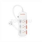 Three-port three-plug sliding cover dust-proof and lightning-proof extension cable (white)
