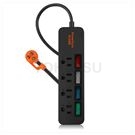 4-port 4-plug color switch lightning protection extension cable (black)